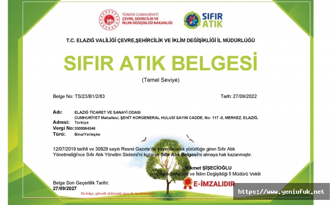 ELAZIĞ TSO “SIFIR ATIK BELGESİ ALDI”