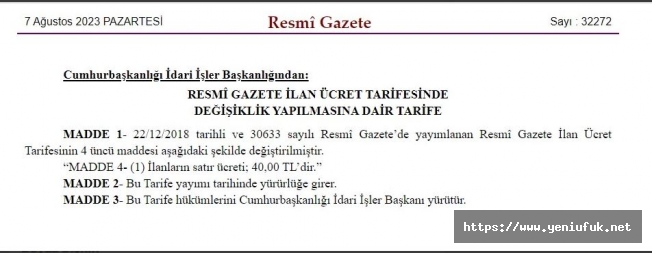 İlan Ücretlerine zam geldi